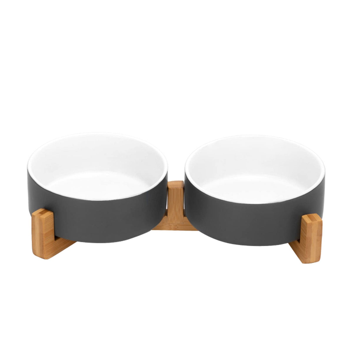 Ceramic Pet Bowl Set with Wooden Stand