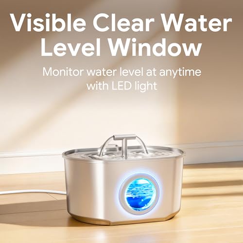 Stainless Steel Cat Water Fountain with Level Window
