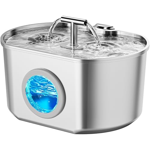 Stainless Steel Cat Water Fountain with Level Window