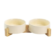 Ceramic Pet Bowl Set with Wooden Stand