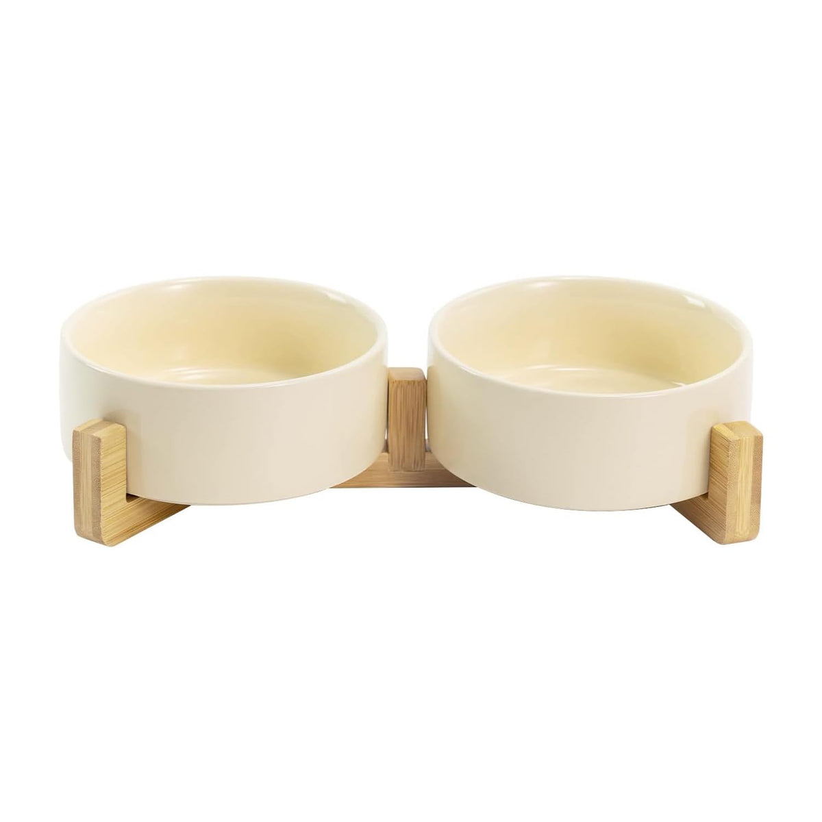 Ceramic Pet Bowl Set with Wooden Stand