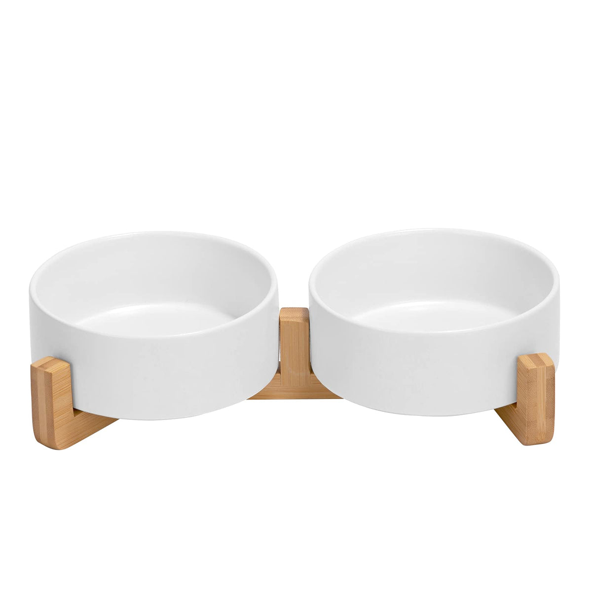 Ceramic Pet Bowl Set with Wooden Stand