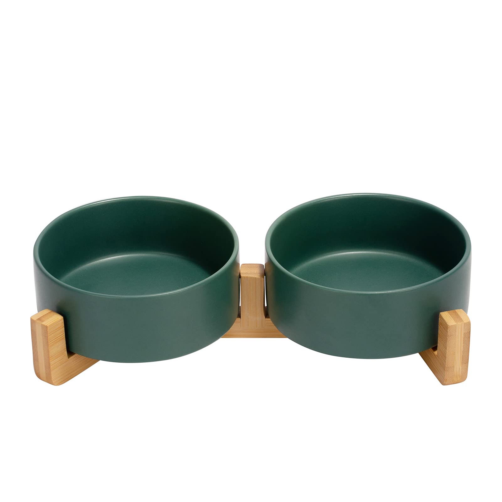 Ceramic Pet Bowl Set with Wooden Stand