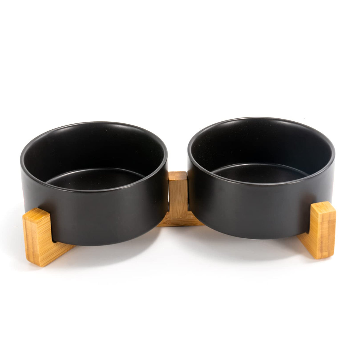 Ceramic Pet Bowl Set with Wooden Stand