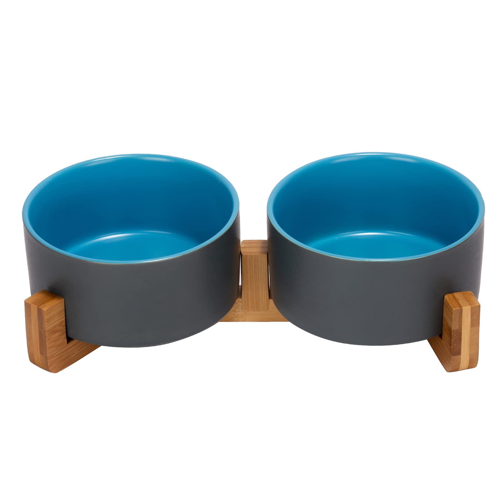 Ceramic Pet Bowl Set with Wooden Stand