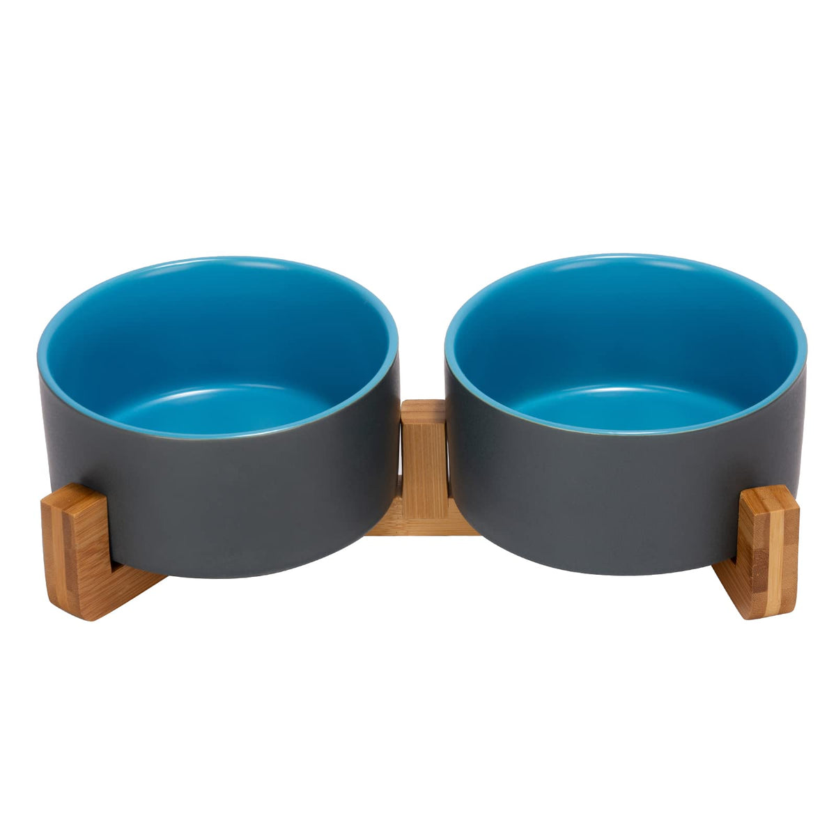Ceramic Pet Bowl Set with Wooden Stand