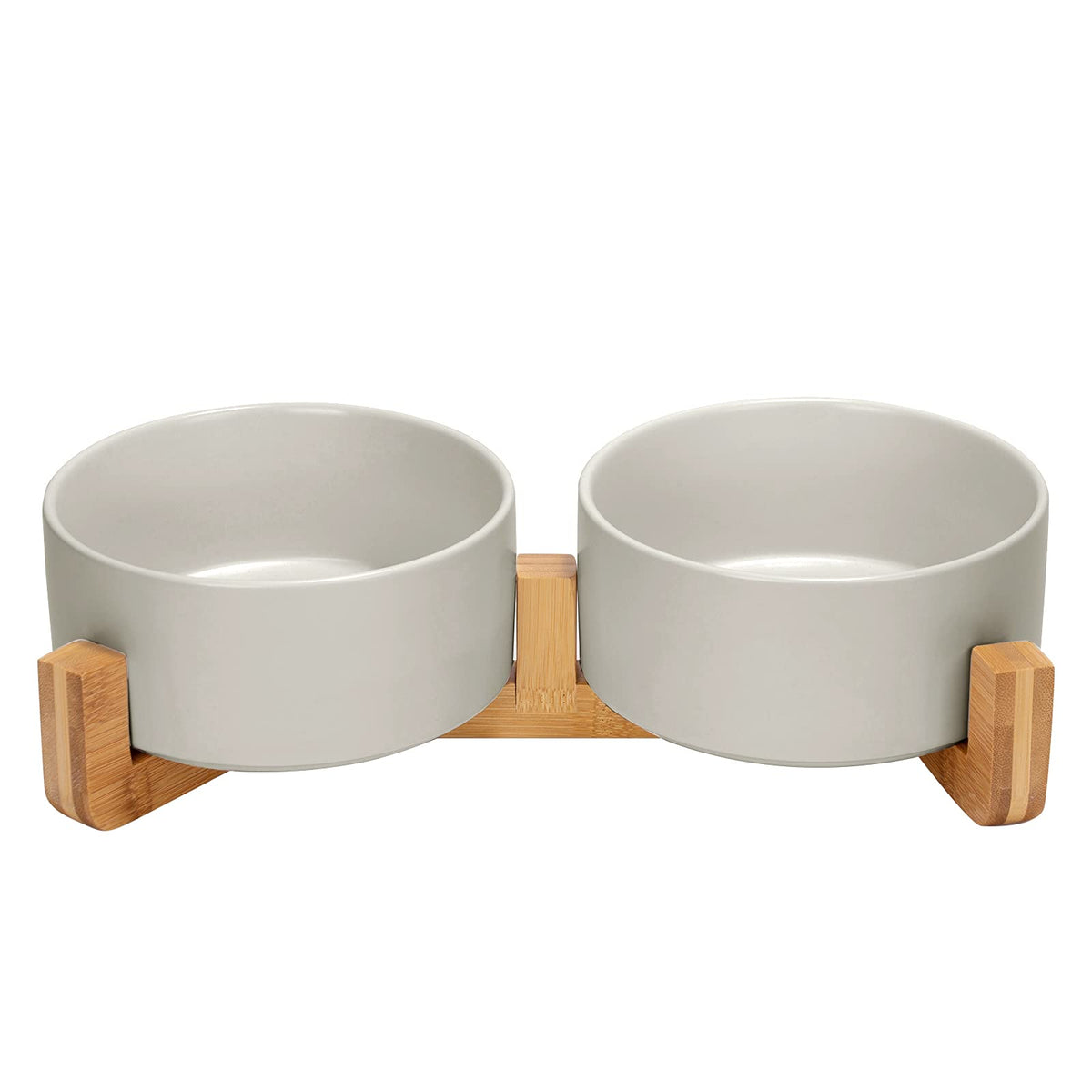 Ceramic Pet Bowl Set with Wooden Stand