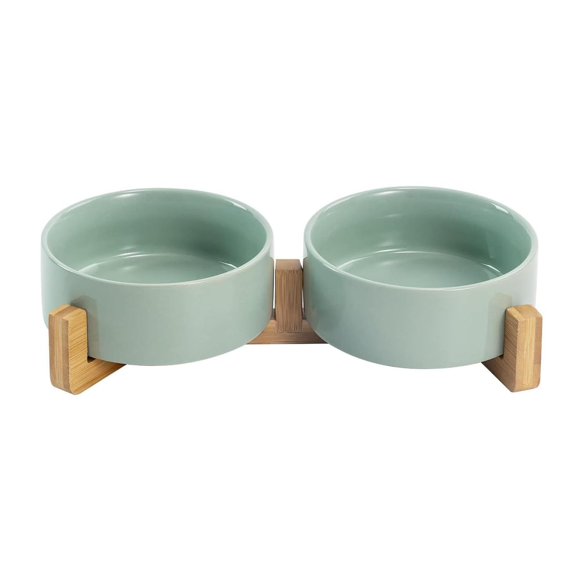 Ceramic Pet Bowl Set with Wooden Stand