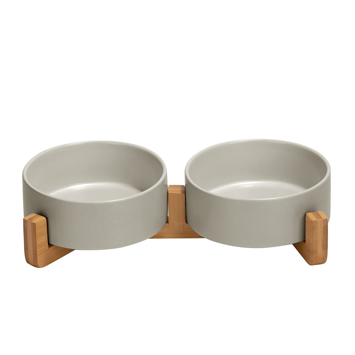 Ceramic Pet Bowl Set with Wooden Stand
