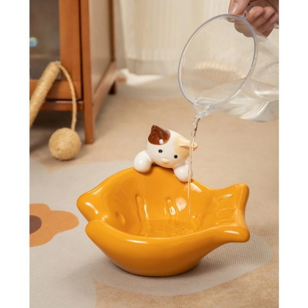 Fish-Shaped Ceramic Cat Bowl