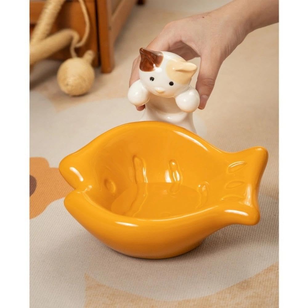 Fish-Shaped Ceramic Cat Bowl