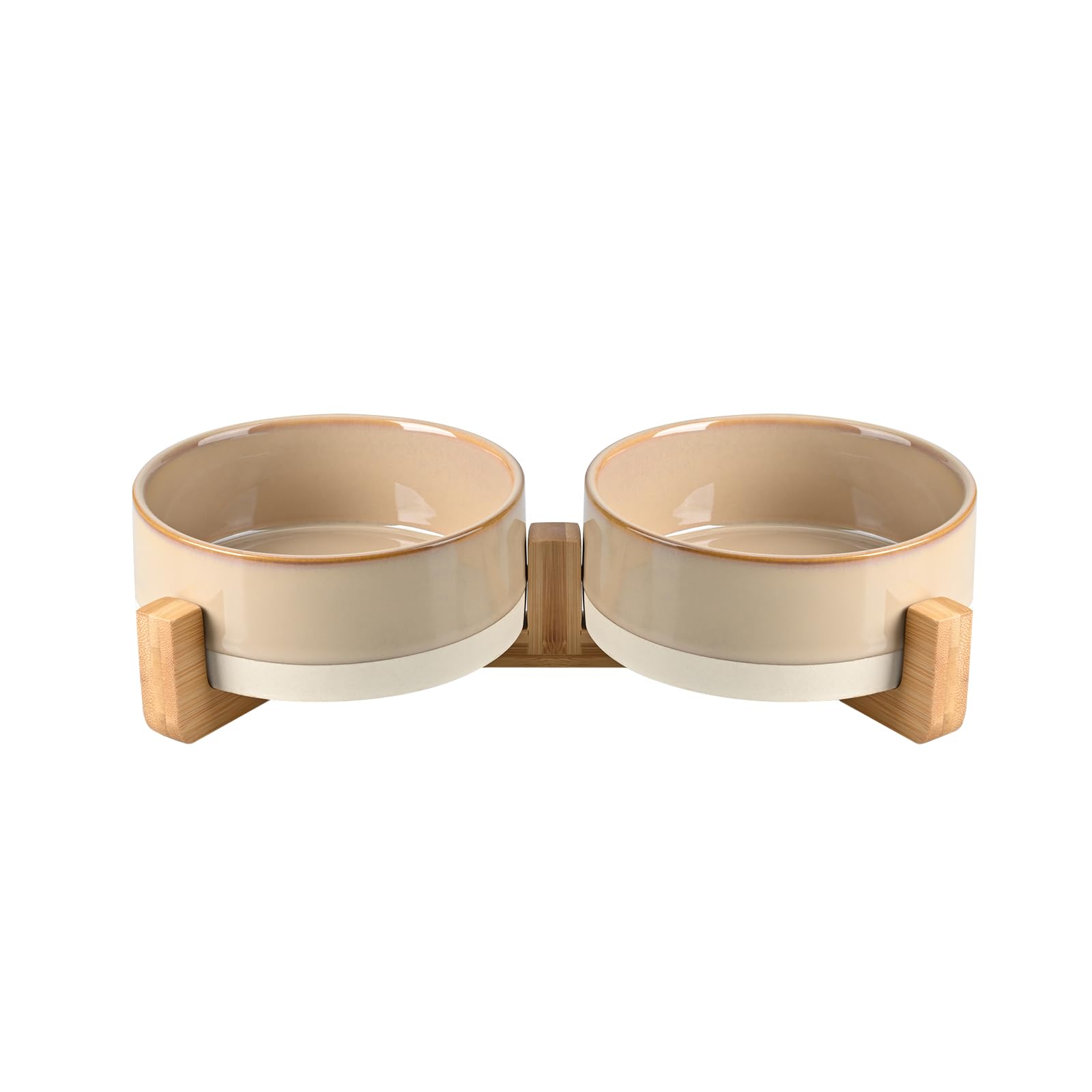 Ceramic Pet Bowl Set with Wooden Stand