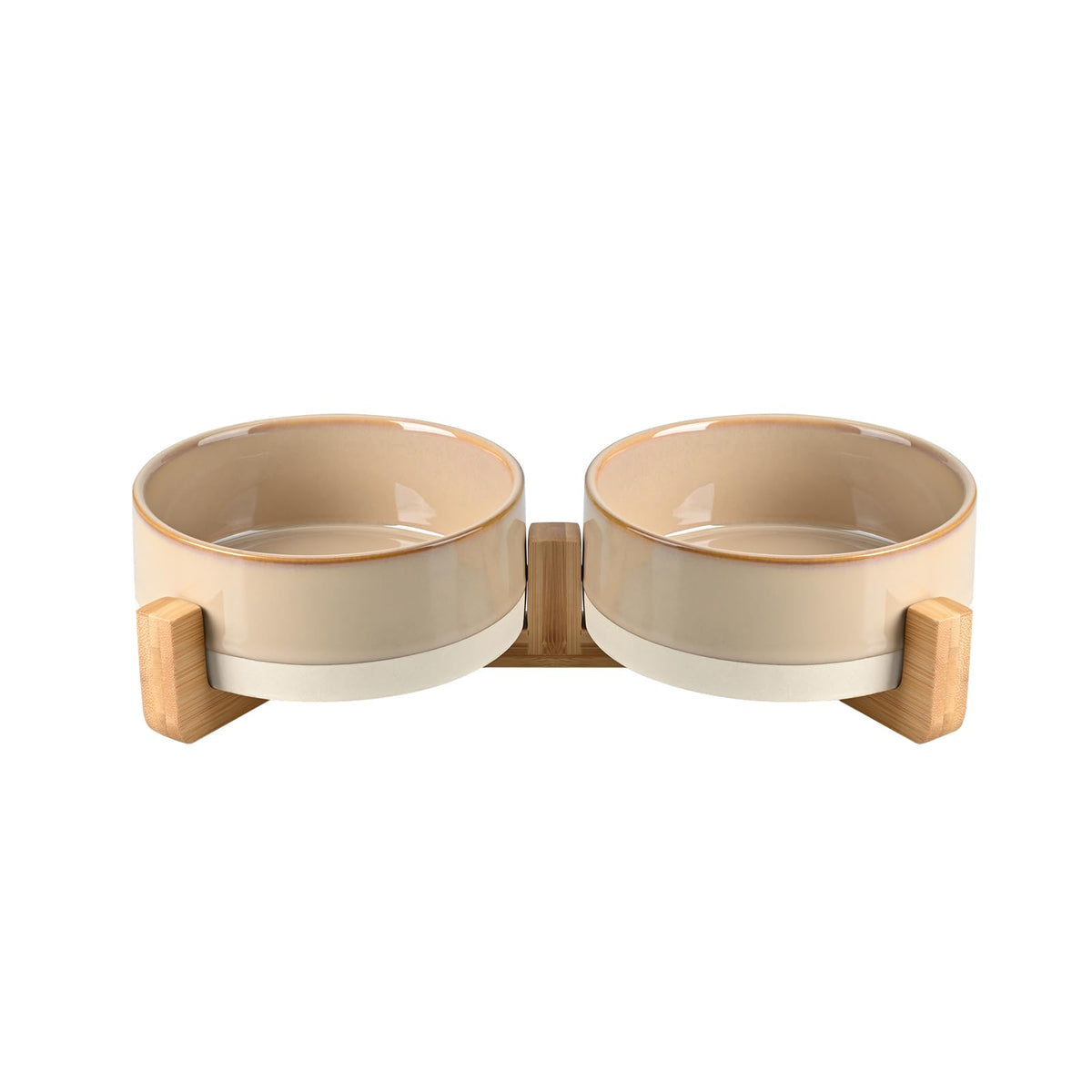 Ceramic Pet Bowl Set with Wooden Stand