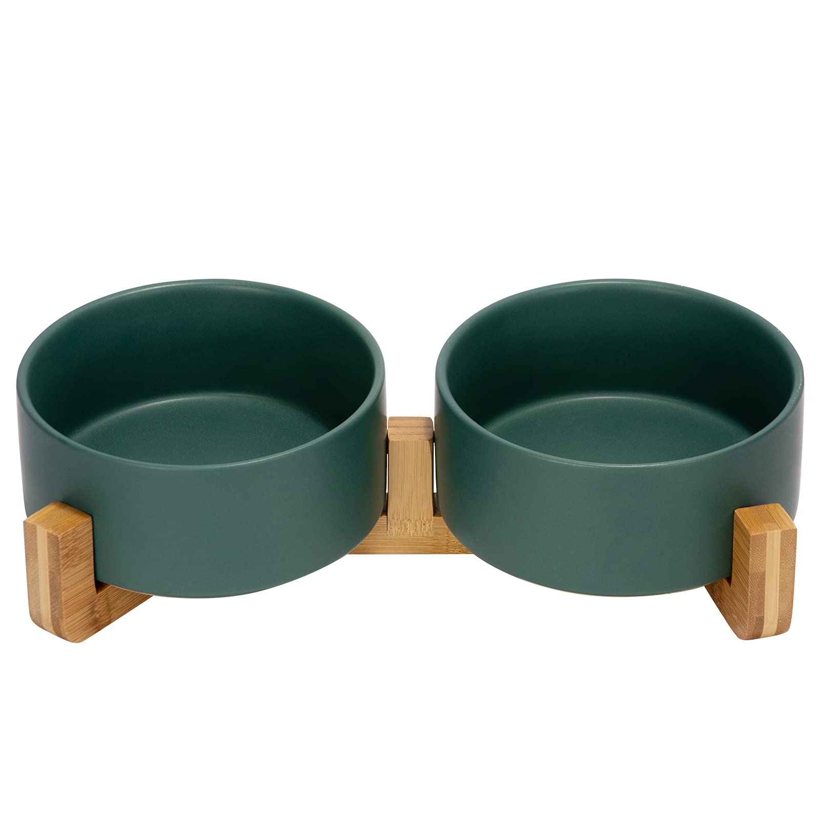 Ceramic Pet Bowl Set with Wooden Stand