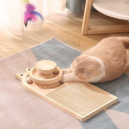 Wooden Interactive Cat Scratcher Toy with Balls