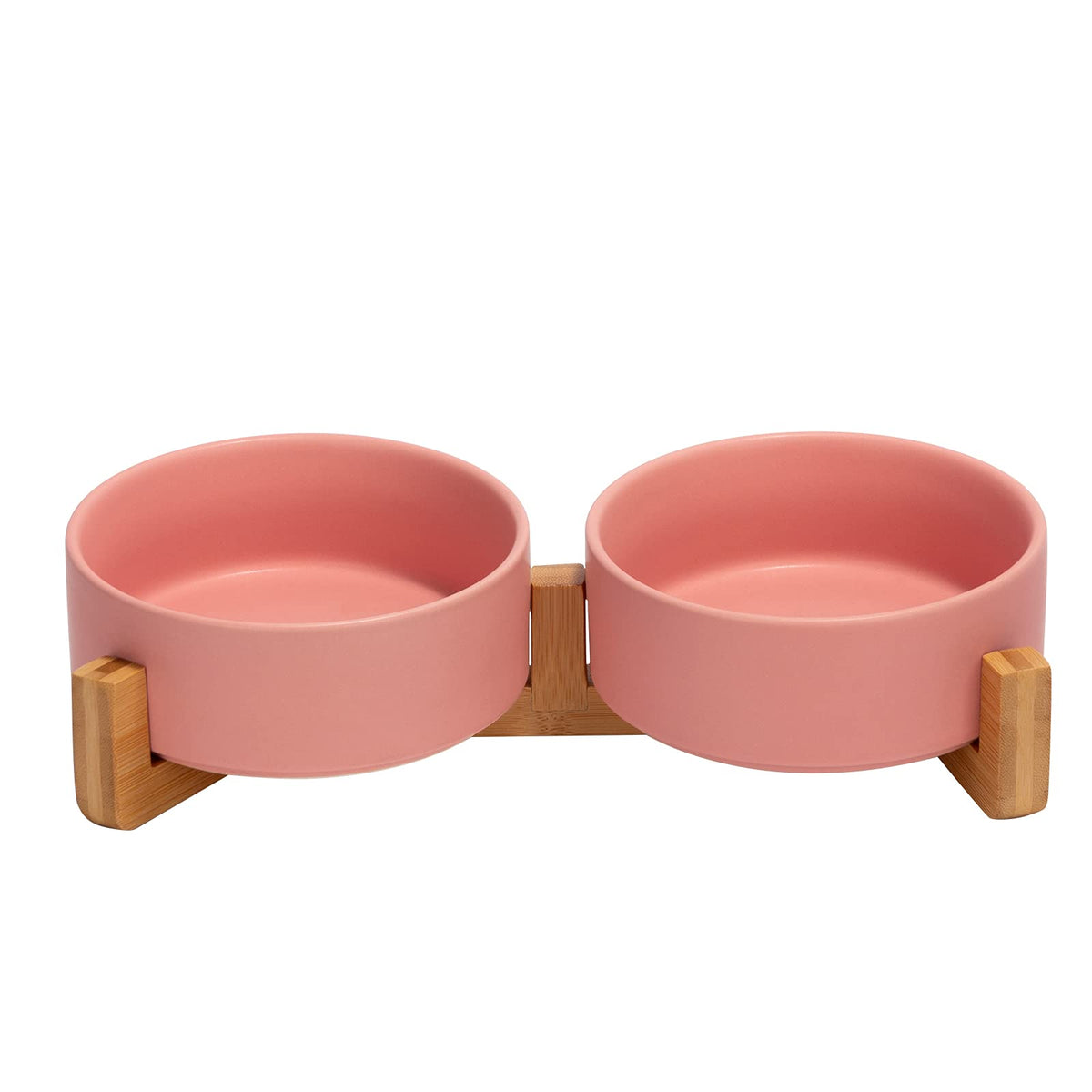 Ceramic Pet Bowl Set with Wooden Stand
