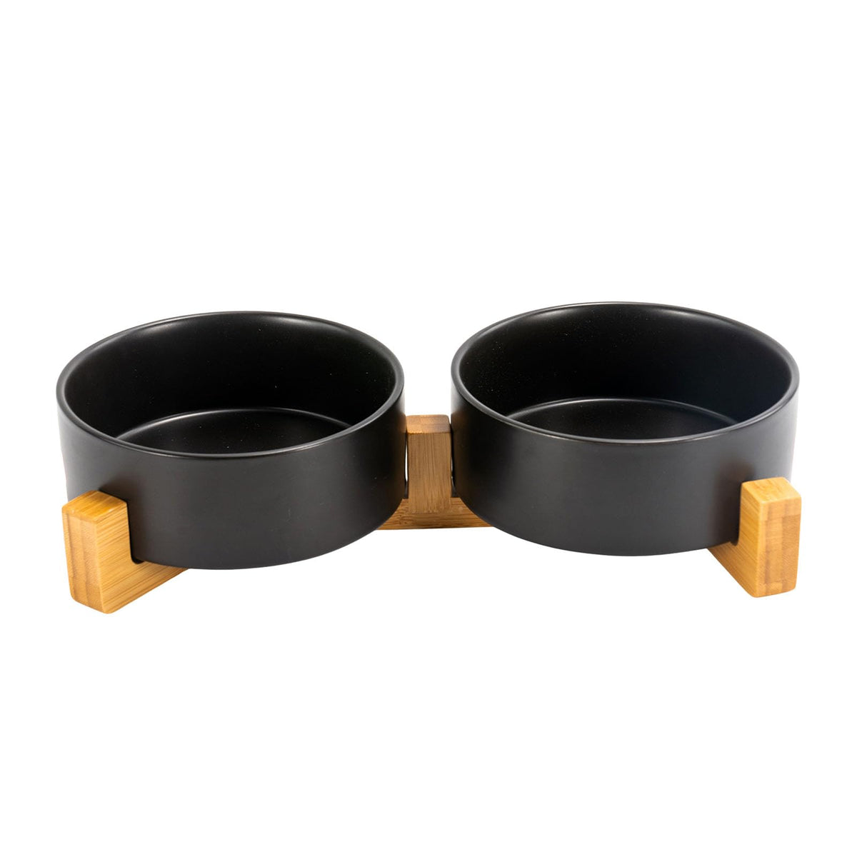 Ceramic Pet Bowl Set with Wooden Stand