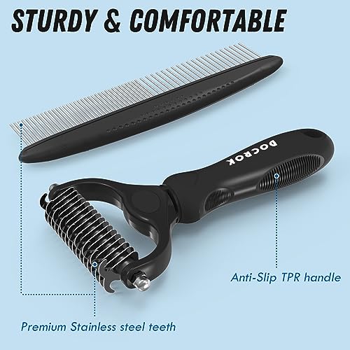 Docrok Pet Grooming Brush and Metal Comb Combo