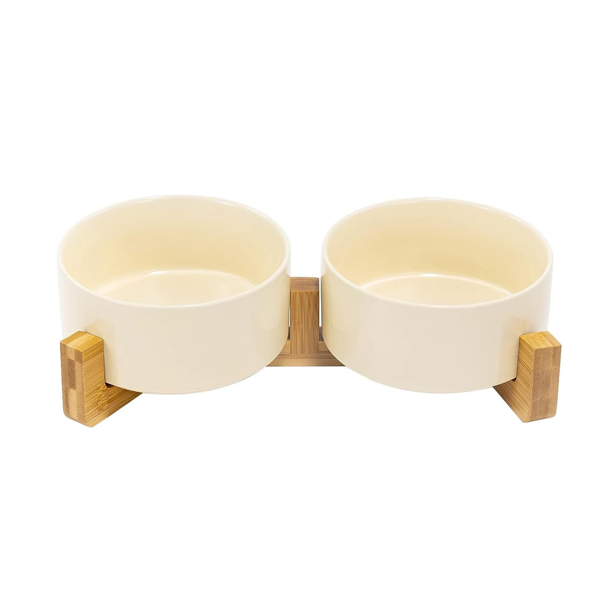 Ceramic Pet Bowl Set with Wooden Stand