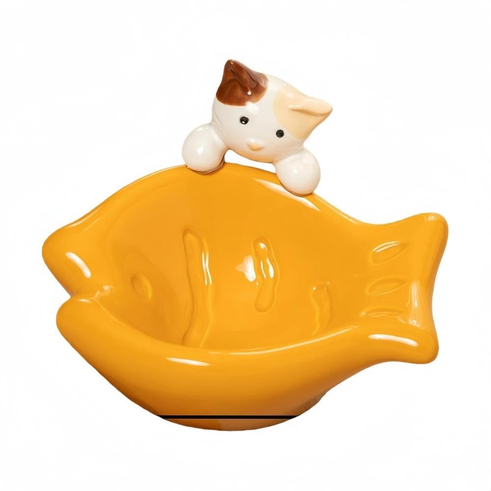 Fish-Shaped Ceramic Cat Bowl