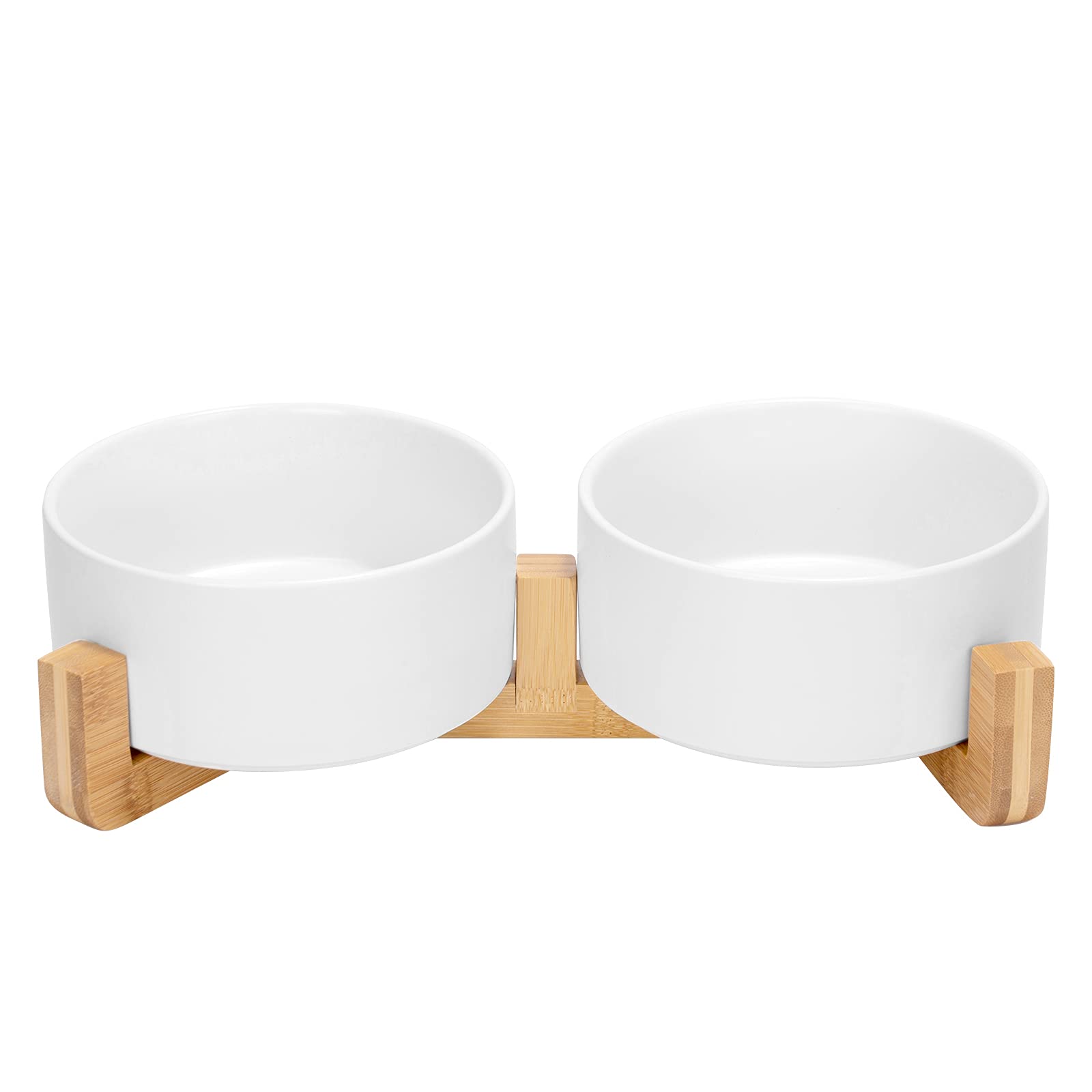 Ceramic Pet Bowl Set with Wooden Stand