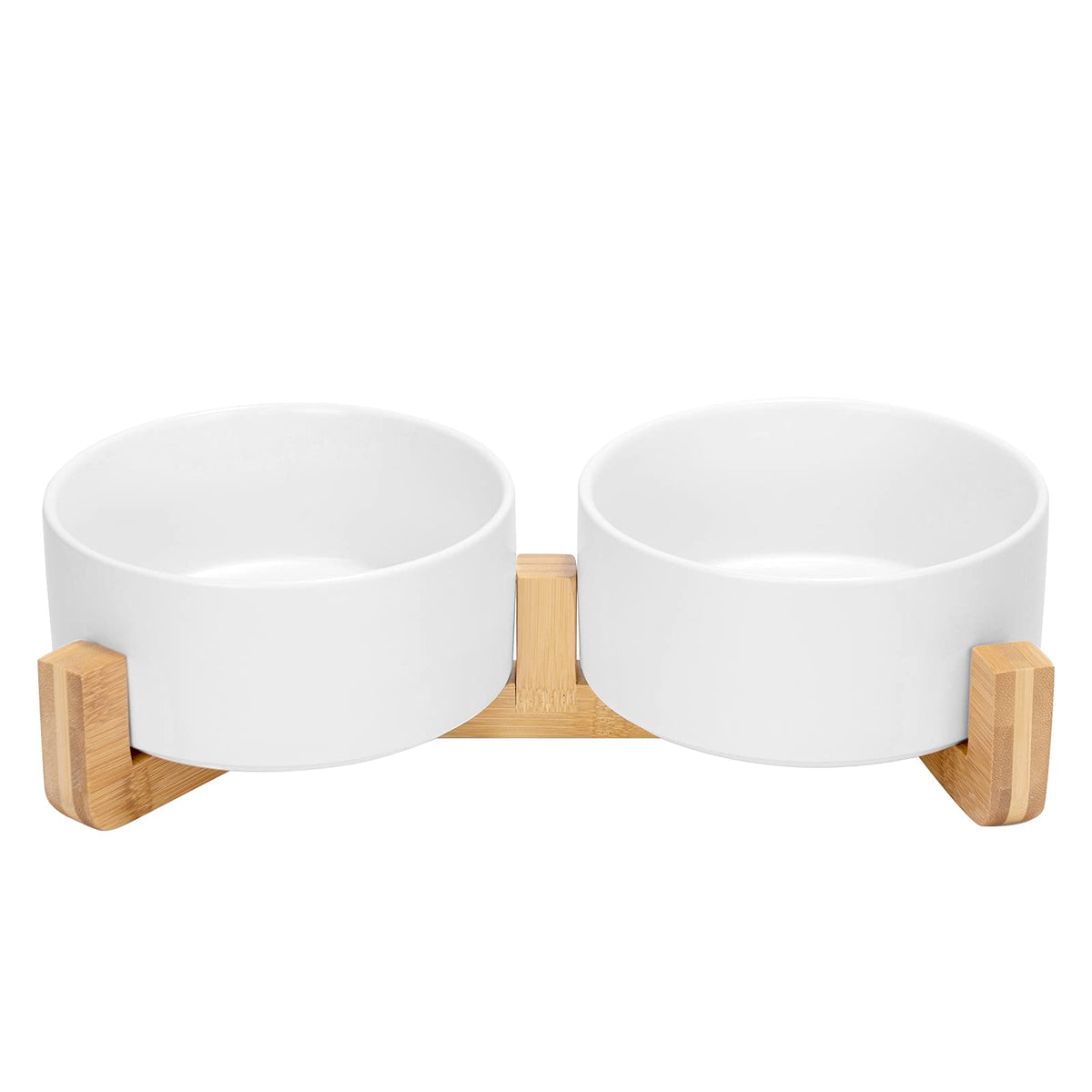Ceramic Pet Bowl Set with Wooden Stand