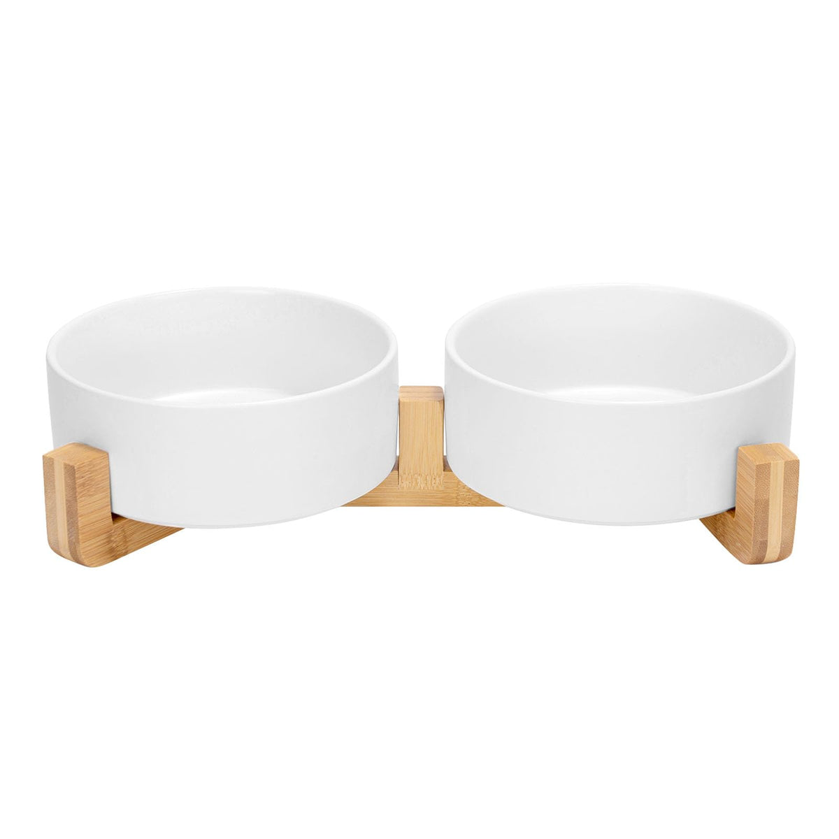 Ceramic Pet Bowl Set with Wooden Stand