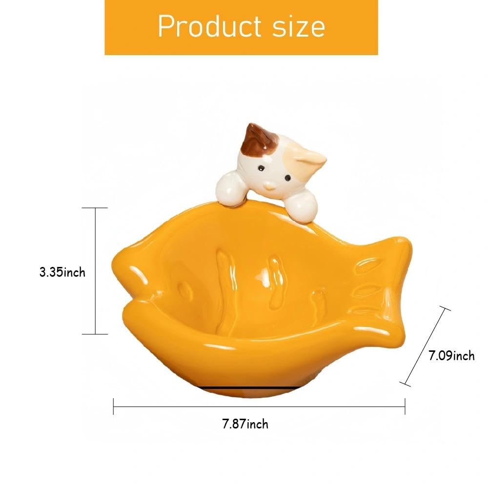 Fish-Shaped Ceramic Cat Bowl