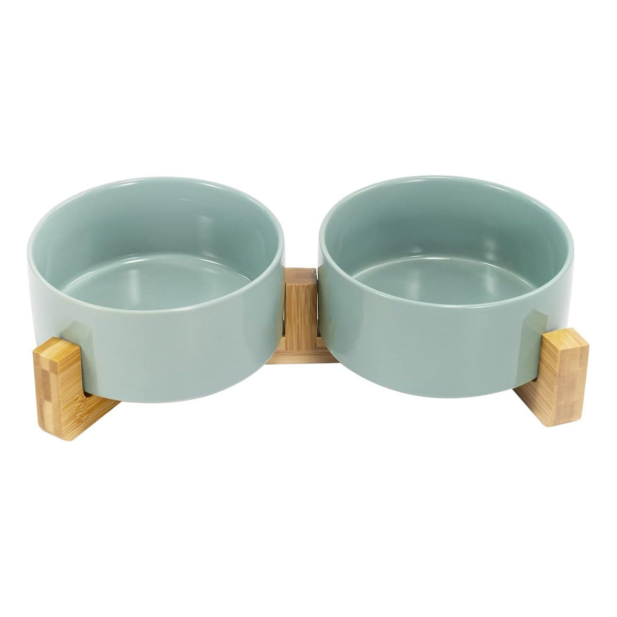 Ceramic Pet Bowl Set with Wooden Stand