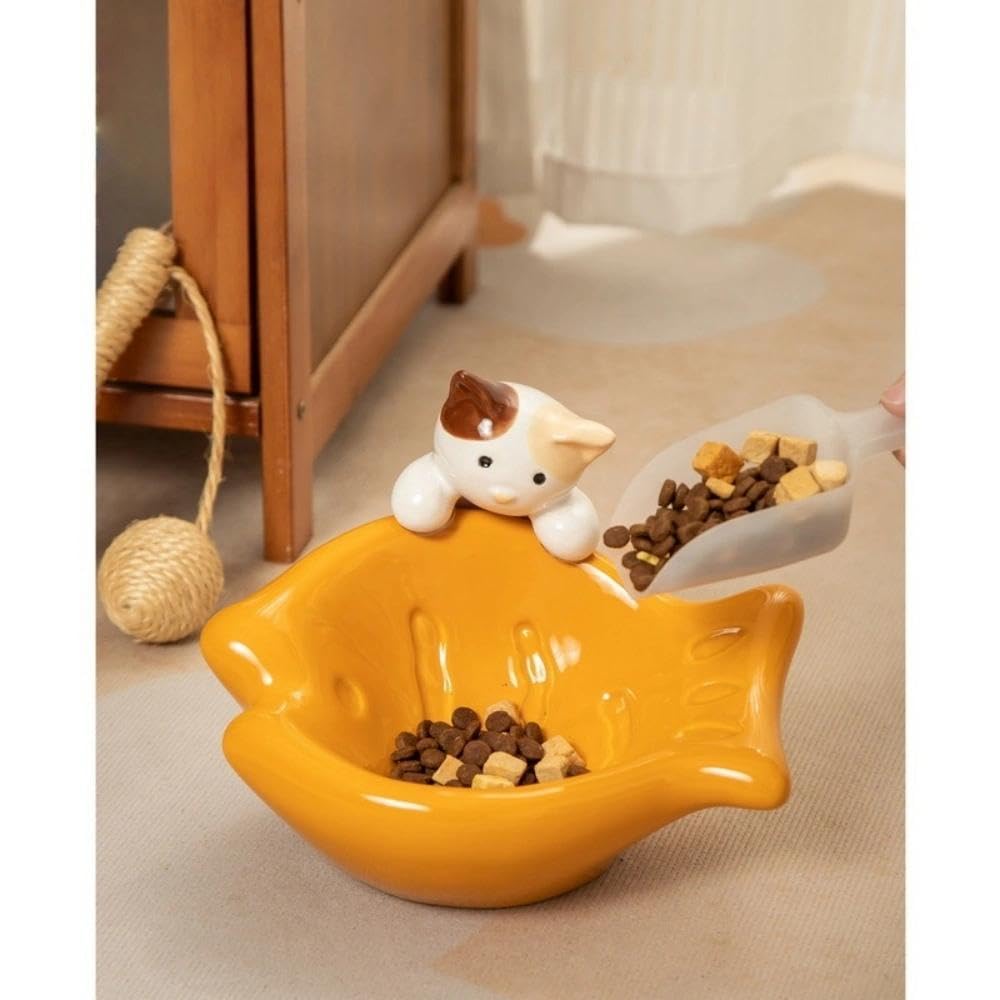Fish-Shaped Ceramic Cat Bowl