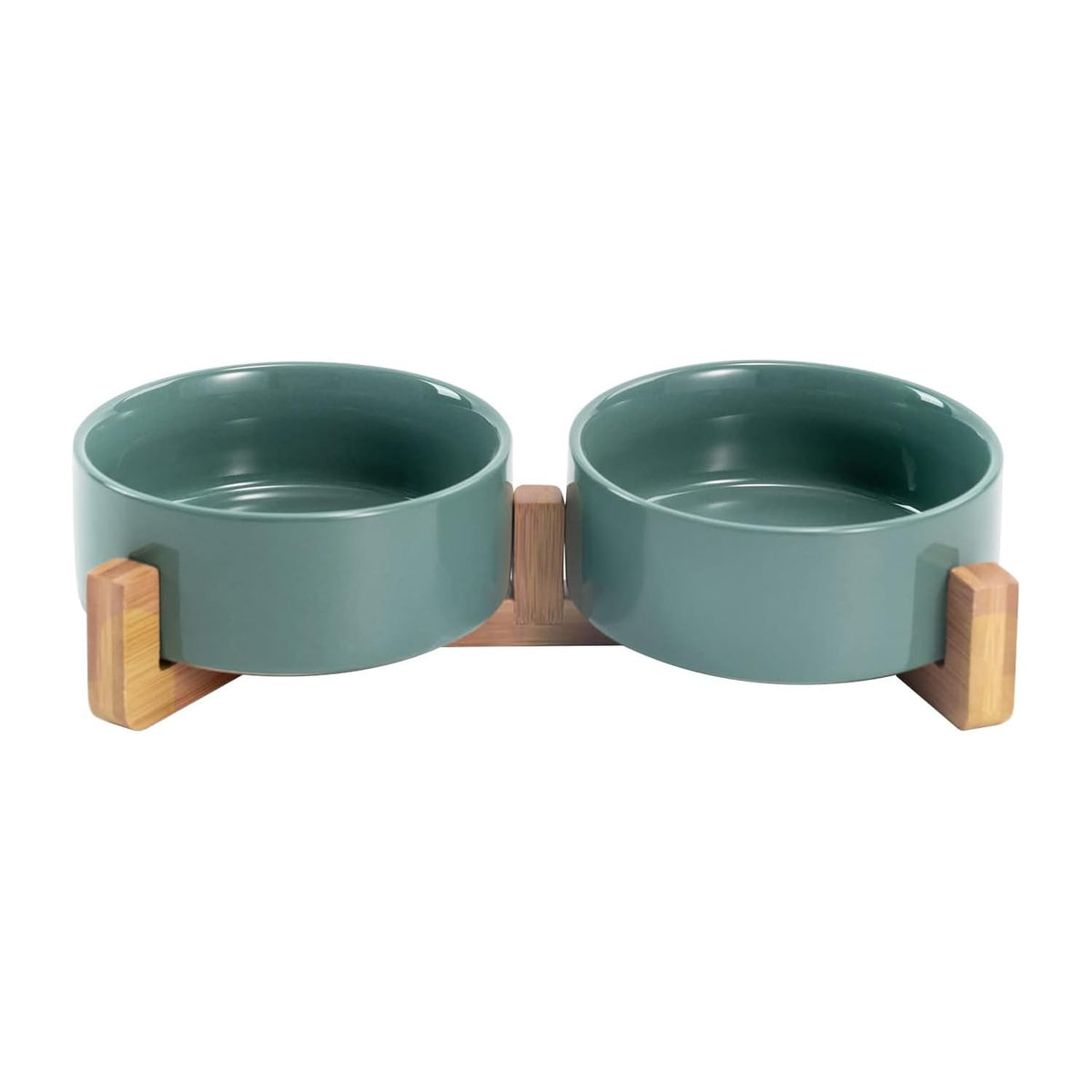 Ceramic Pet Bowl Set with Wooden Stand