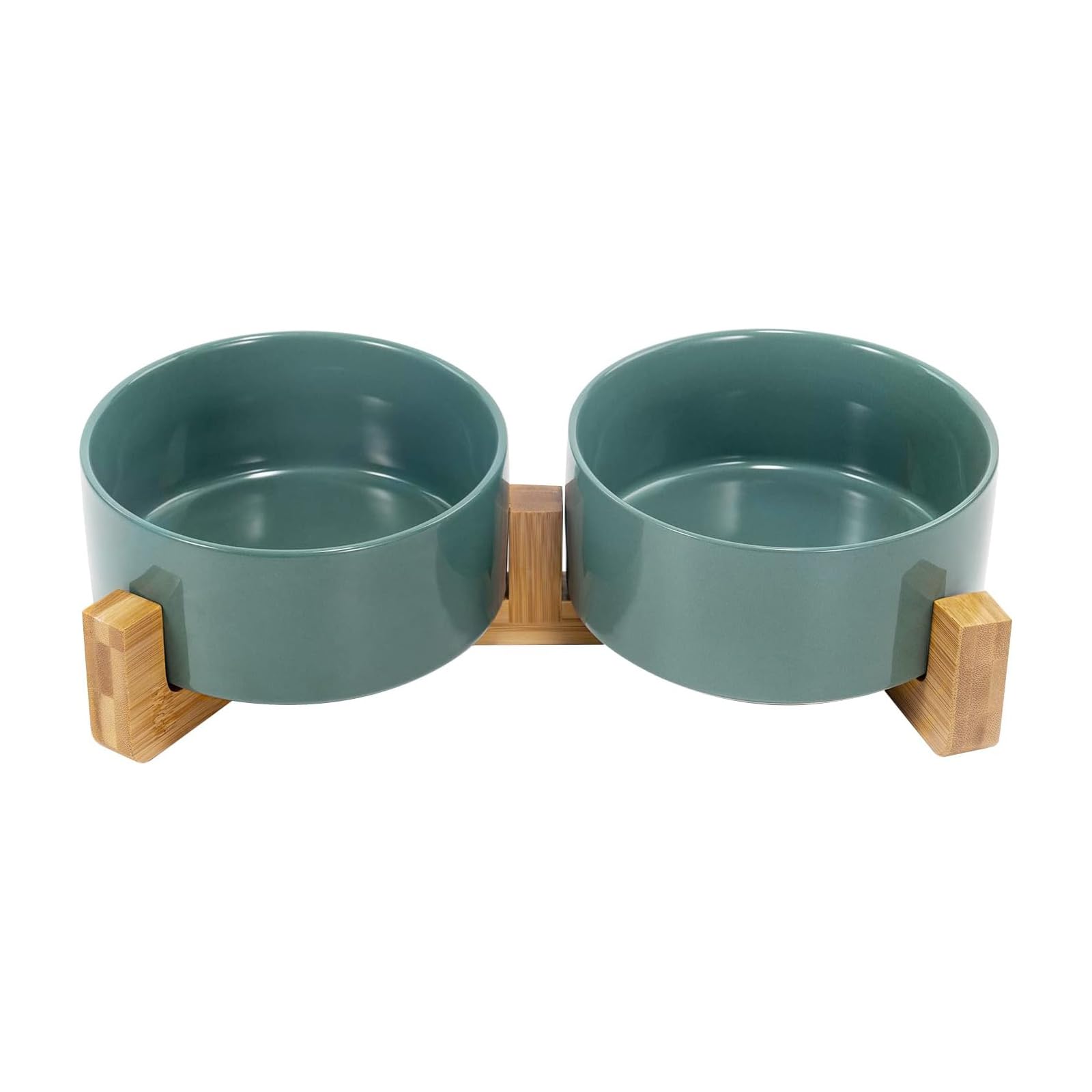 Ceramic Pet Bowl Set with Wooden Stand
