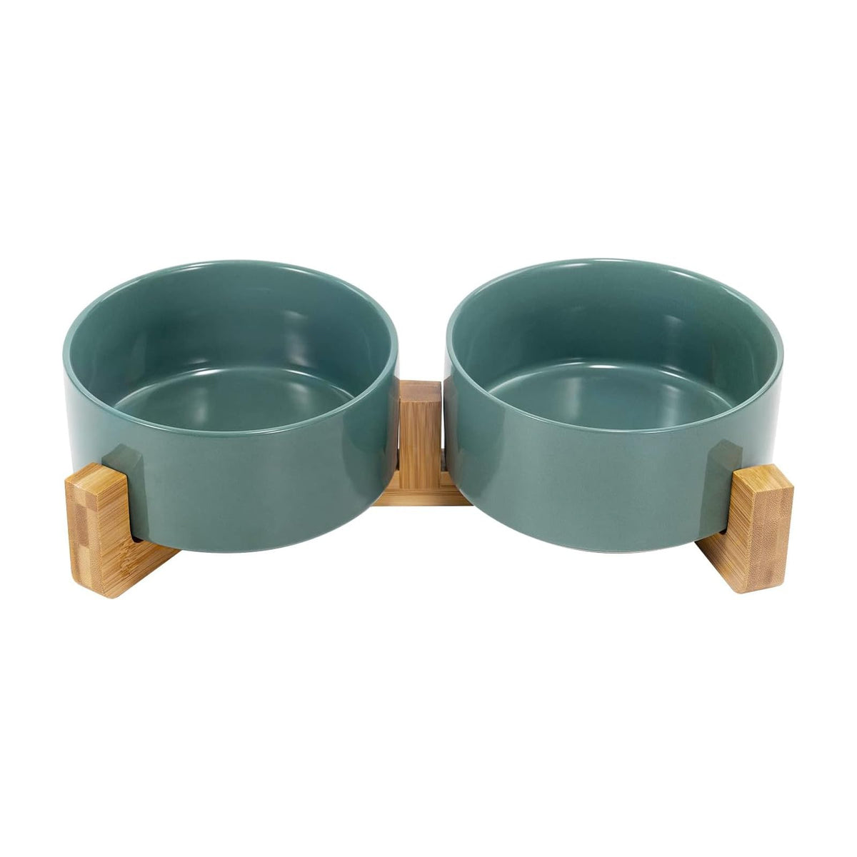 Ceramic Pet Bowl Set with Wooden Stand