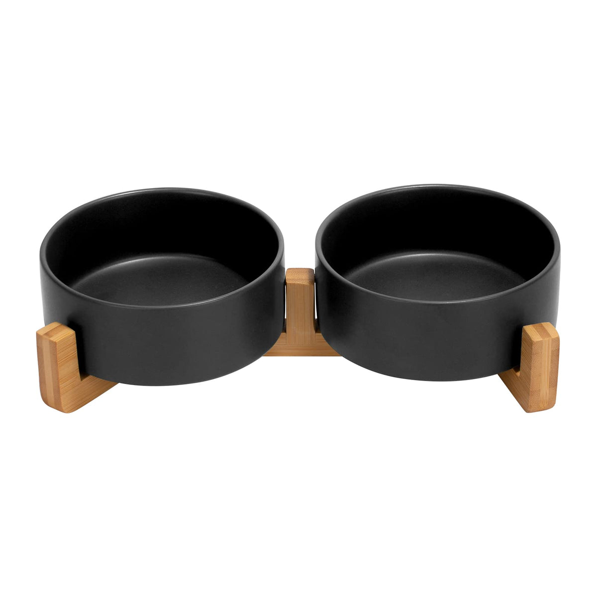 Ceramic Pet Bowl Set with Wooden Stand