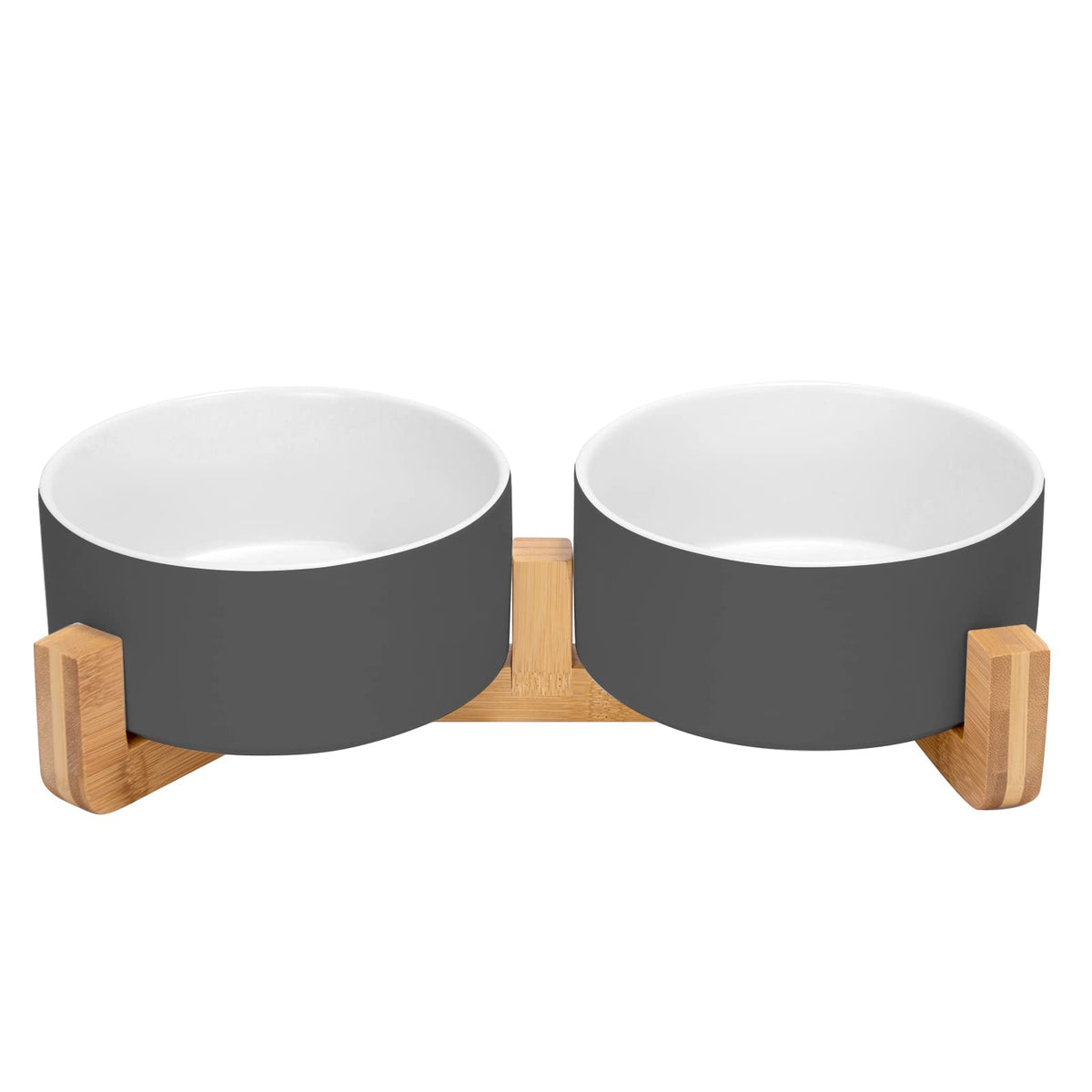 Ceramic Pet Bowl Set with Wooden Stand