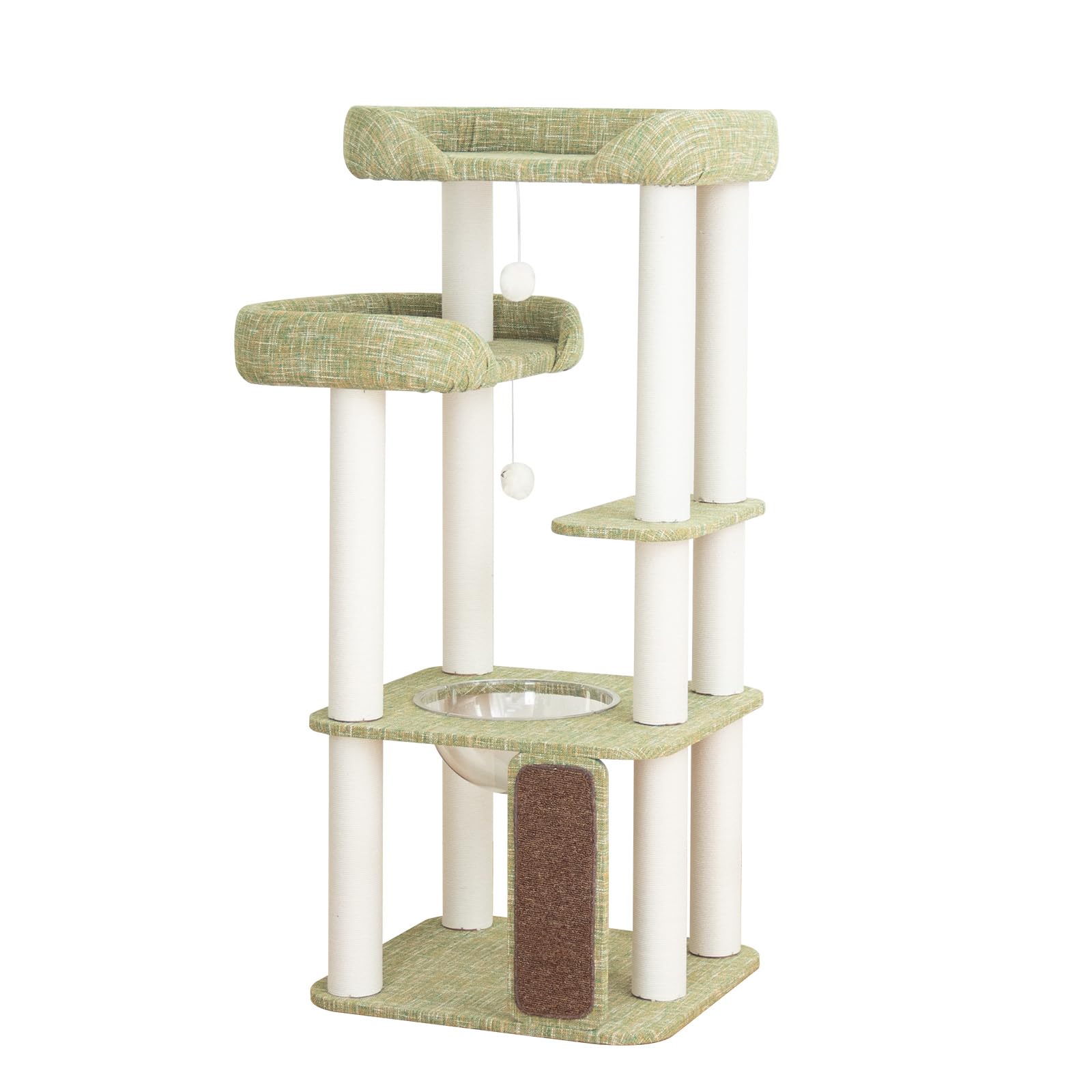Wooden Cat Tower with Clear Bowl Bed