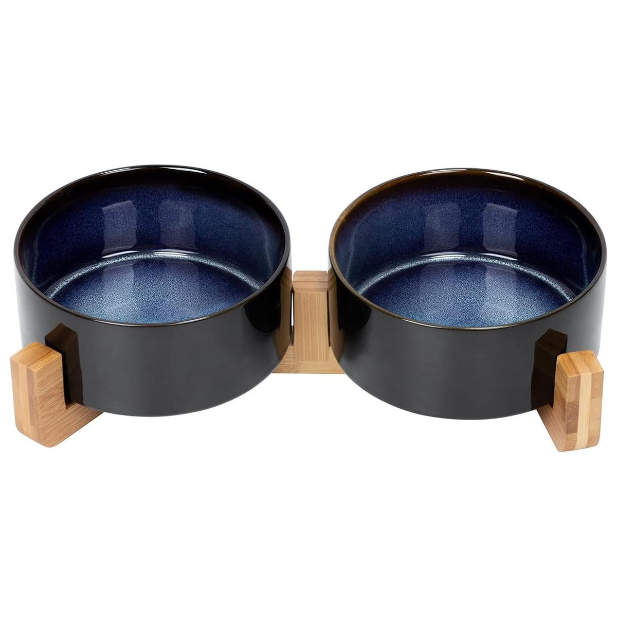 Ceramic Pet Bowl Set with Wooden Stand