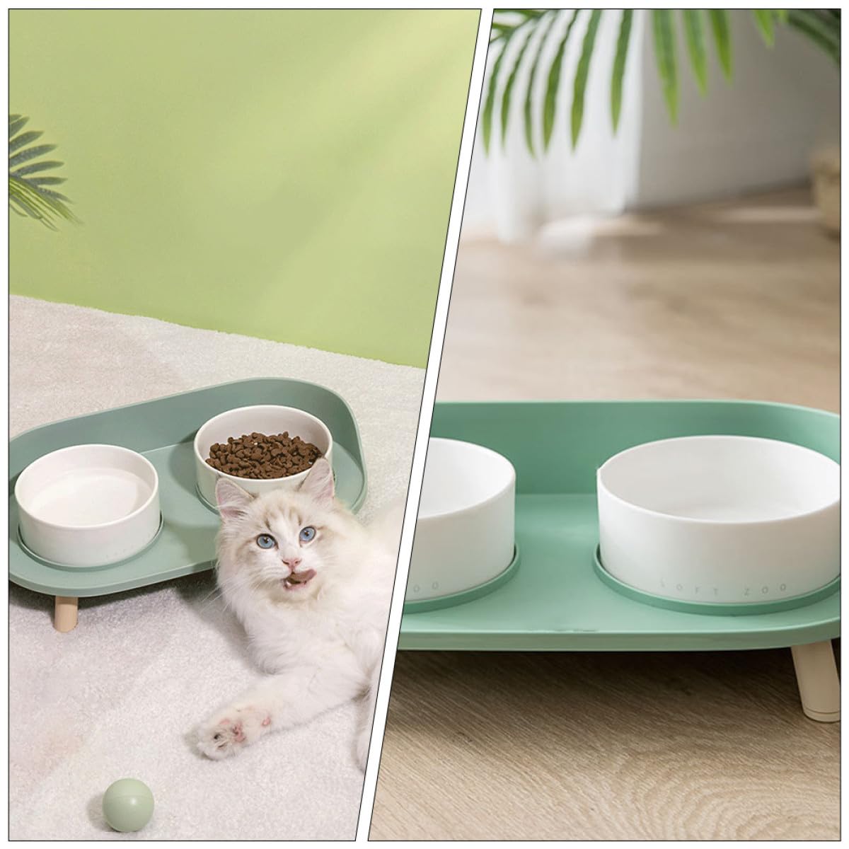Elevated Ceramic Double Cat Bowl