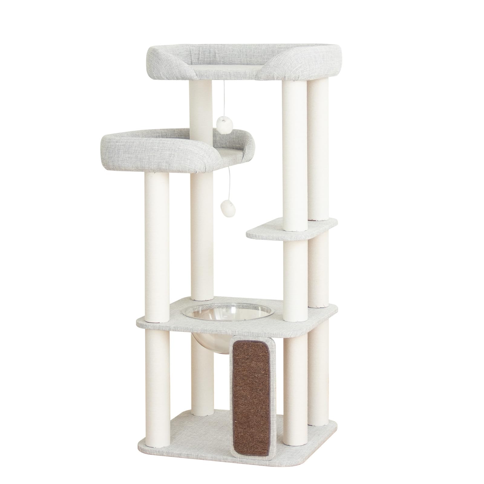 Wooden Cat Tower with Clear Bowl Bed