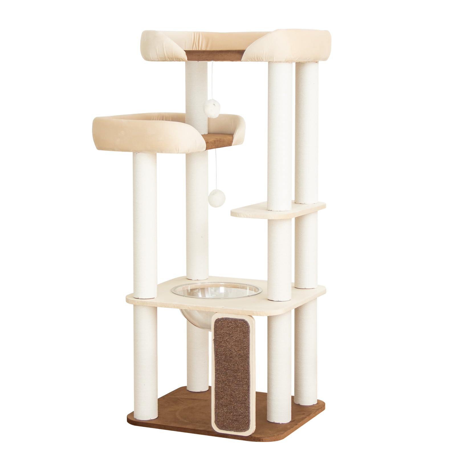 Wooden Cat Tower with Clear Bowl Bed