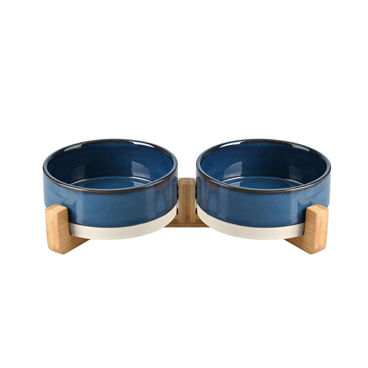 Ceramic Pet Bowl Set with Wooden Stand