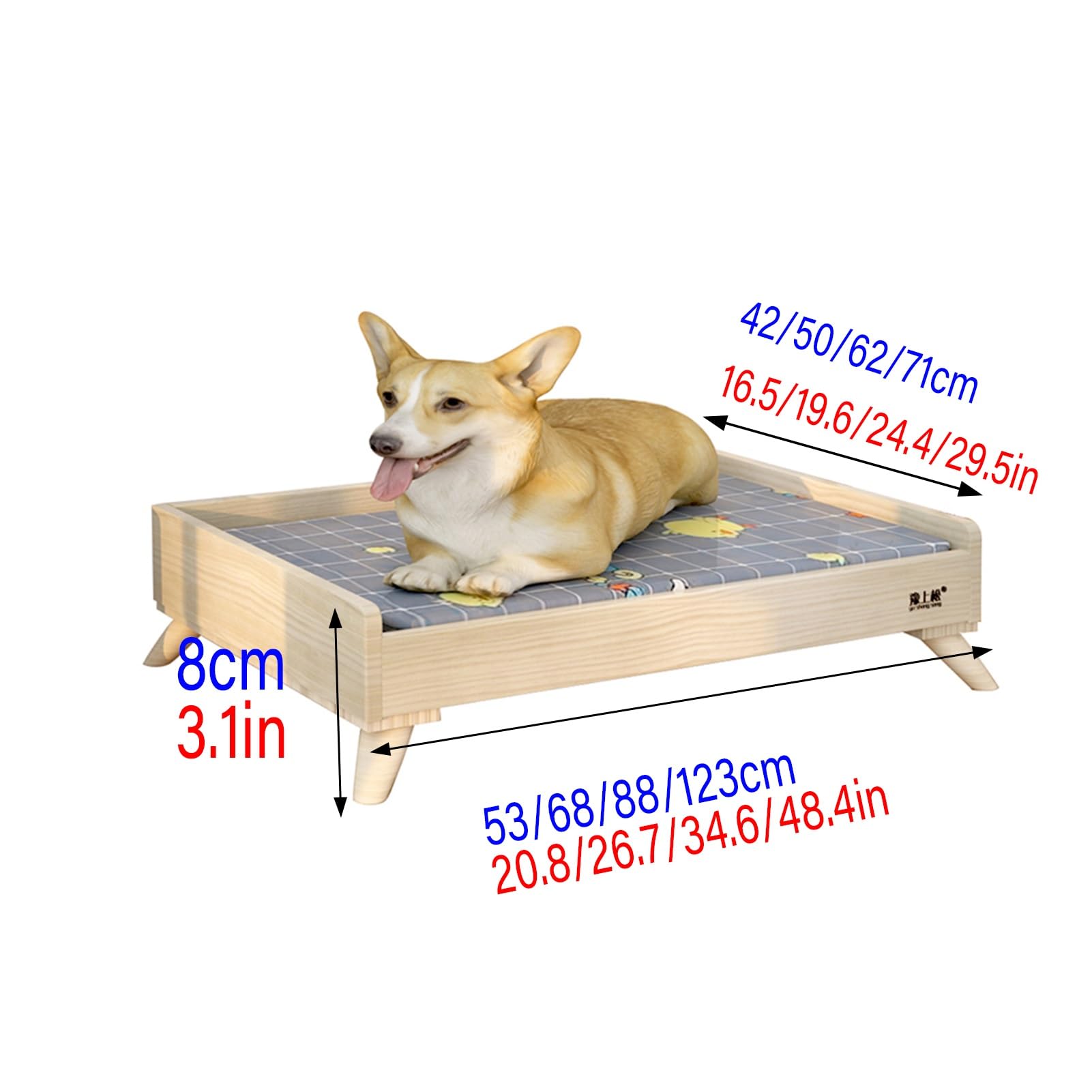 Elevated Wooden Pet Bed with Mattress