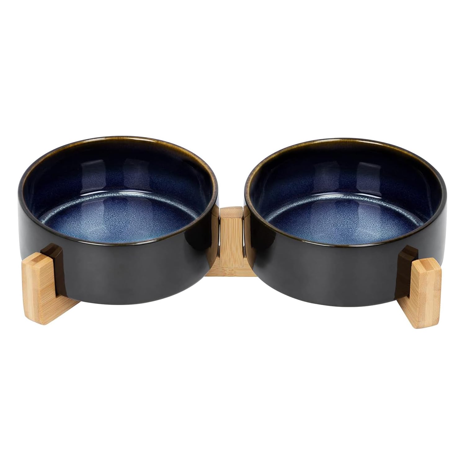 Ceramic Pet Bowl Set with Wooden Stand