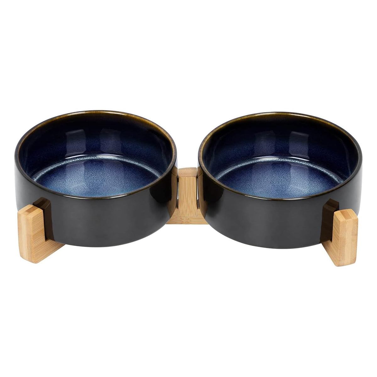 Ceramic Pet Bowl Set with Wooden Stand