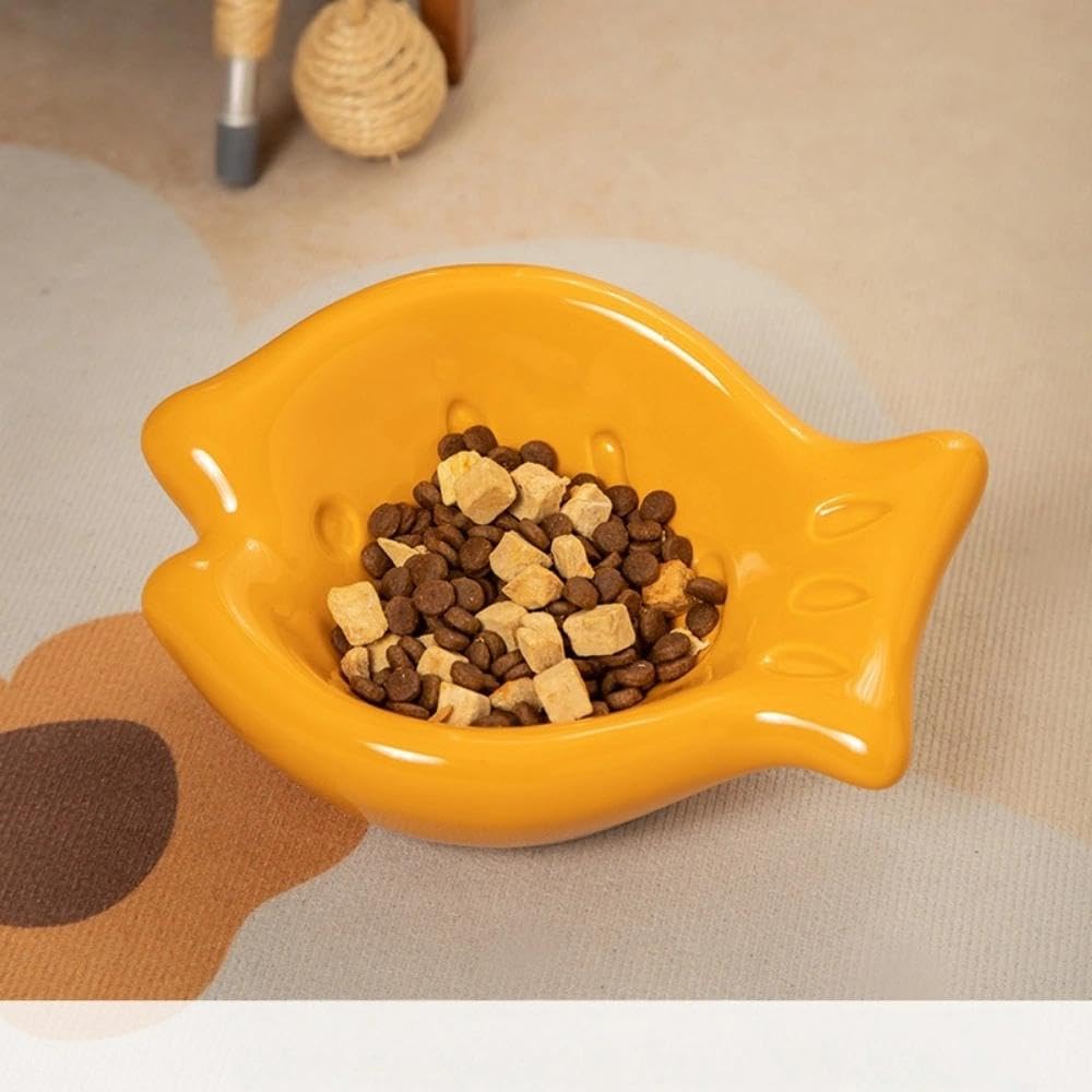 Fish-Shaped Ceramic Cat Bowl