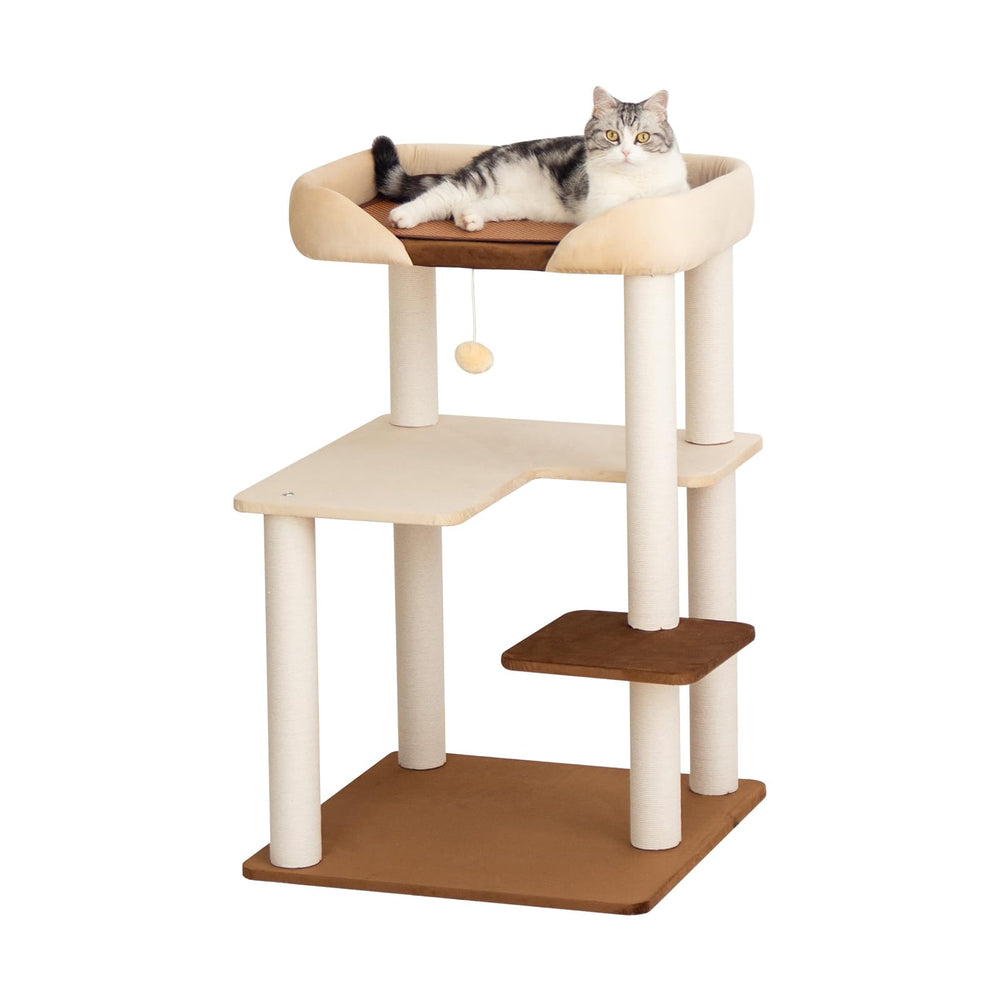 Wooden Cat Tower with Clear Bowl Bed