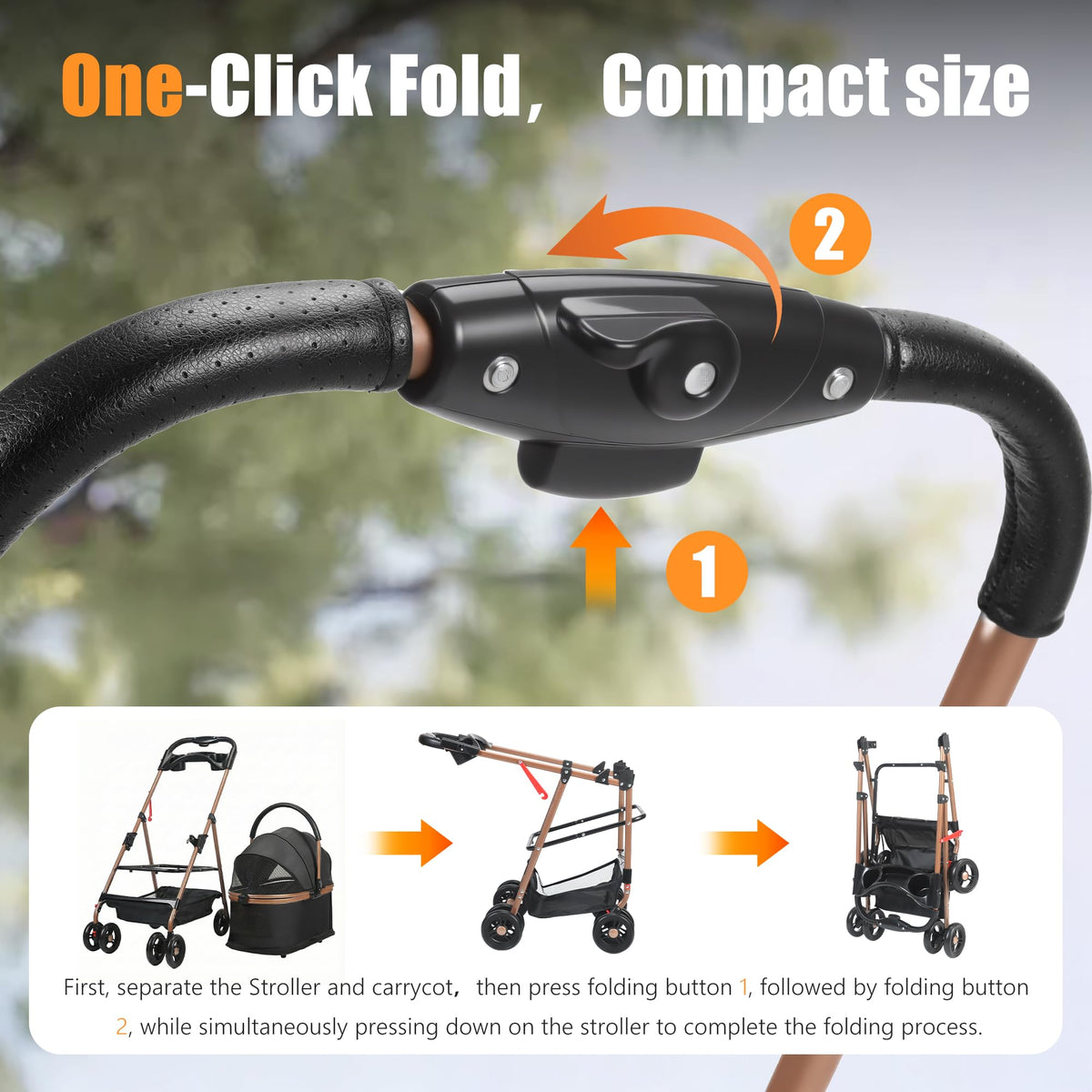 Foldable Pet Stroller with Removable Carrier