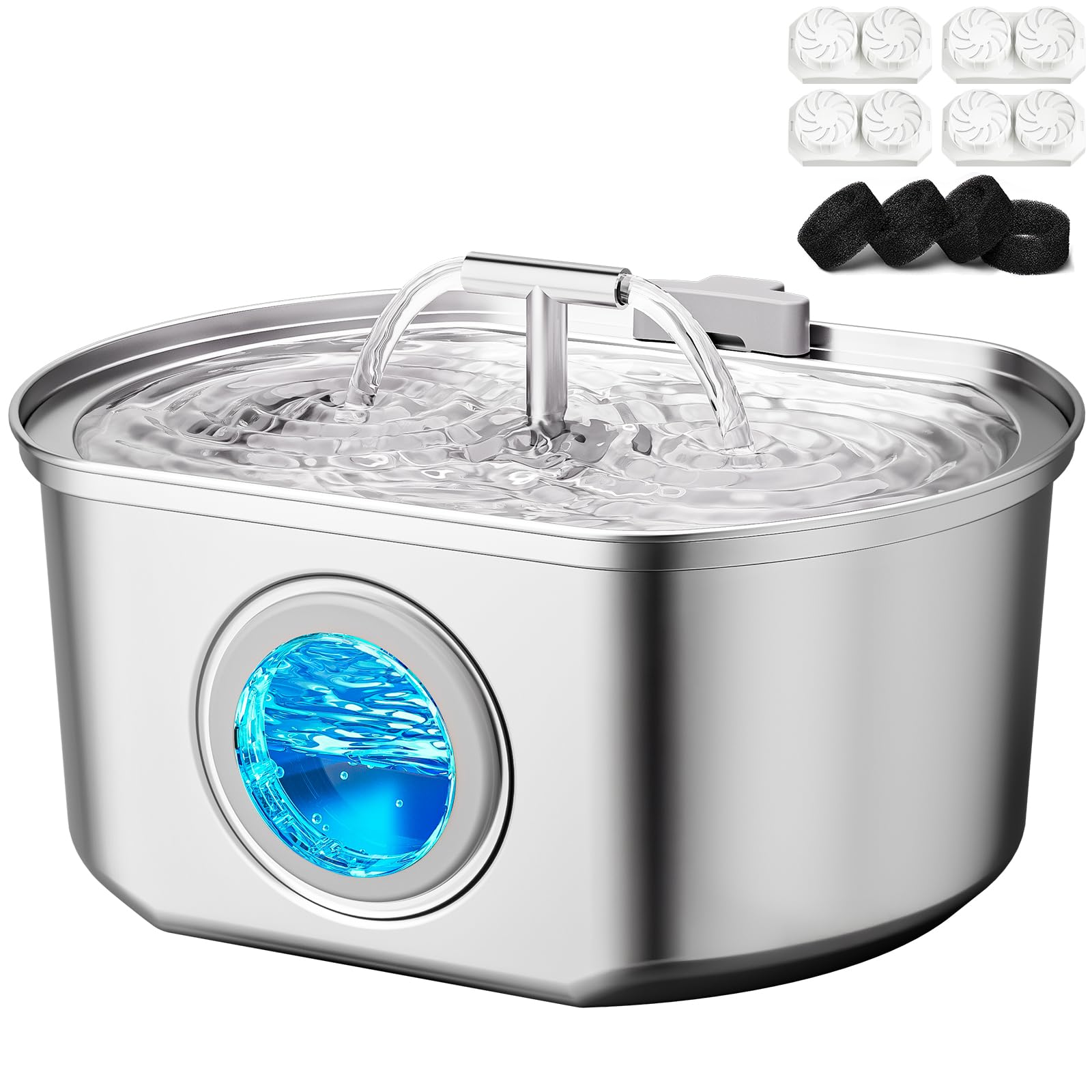 Stainless Steel Cat Water Fountain with Level Window