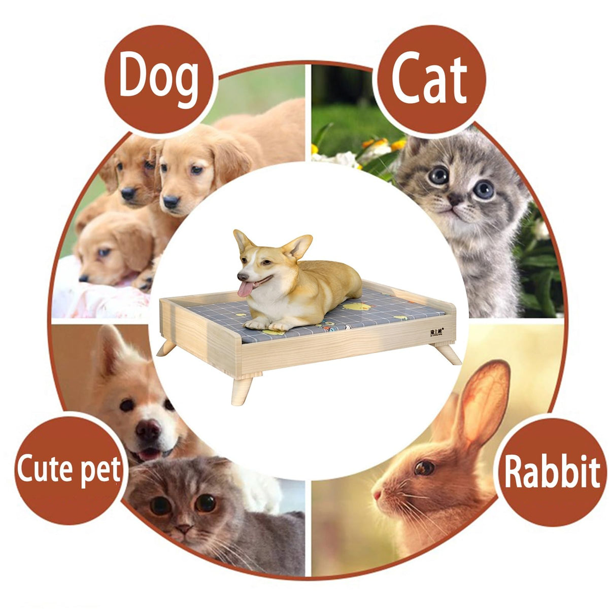Elevated Wooden Pet Bed with Mattress