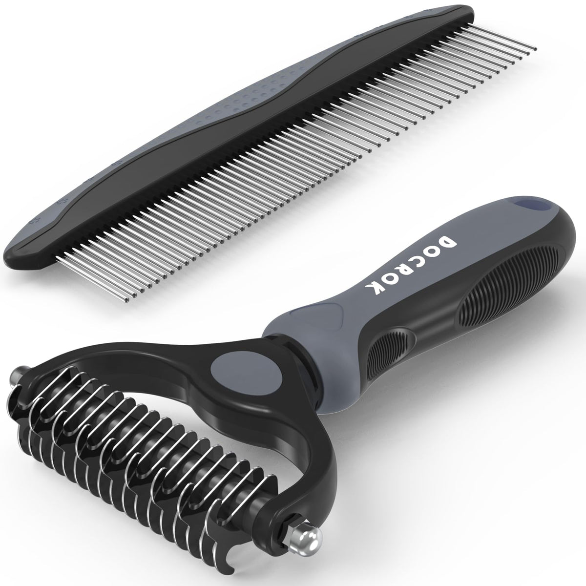 Docrok Pet Grooming Brush and Metal Comb Combo